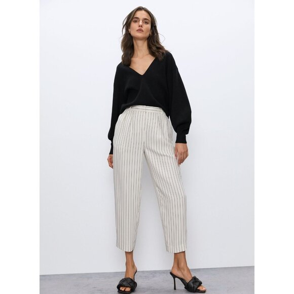 Aritzia BABATON Modesto Black Striped Matte Satin Pleated Trousers Pants, Size 6 - Picture 10 of 15